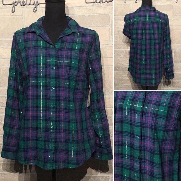 St. John's Bay Tops - St. John’s Bay - Sz M - plaid flannel chic - NWT